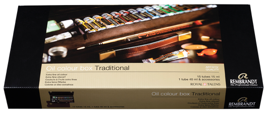 REMBRANDT Ölfarben-Set TRADITIONAL im Holzkasten (15x15ml , 1x40 ml, Zubehör)