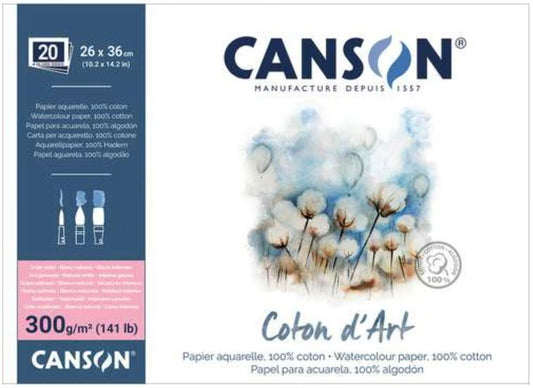 NEU: CANSON Coton d'Art Aquarellblock SATINIERT 20 Blatt 300gr (rundum geleimt)