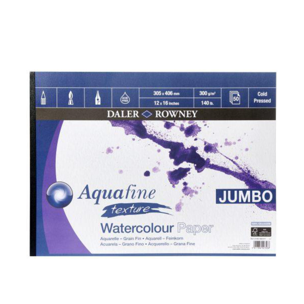 DALER ROWNEY Aquafine texture Aquarellpapier Jumbo Block (50Bl/A4/300gr)
