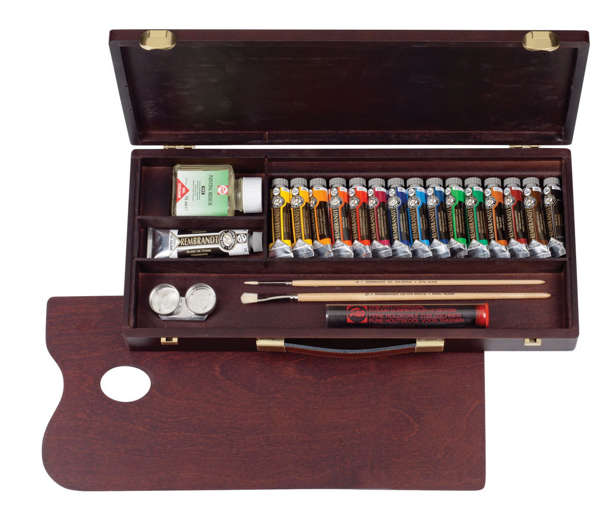 REMBRANDT Ölfarben-Set TRADITIONAL im Holzkasten  (15x15ml , 1x40 ml, Zubehör)