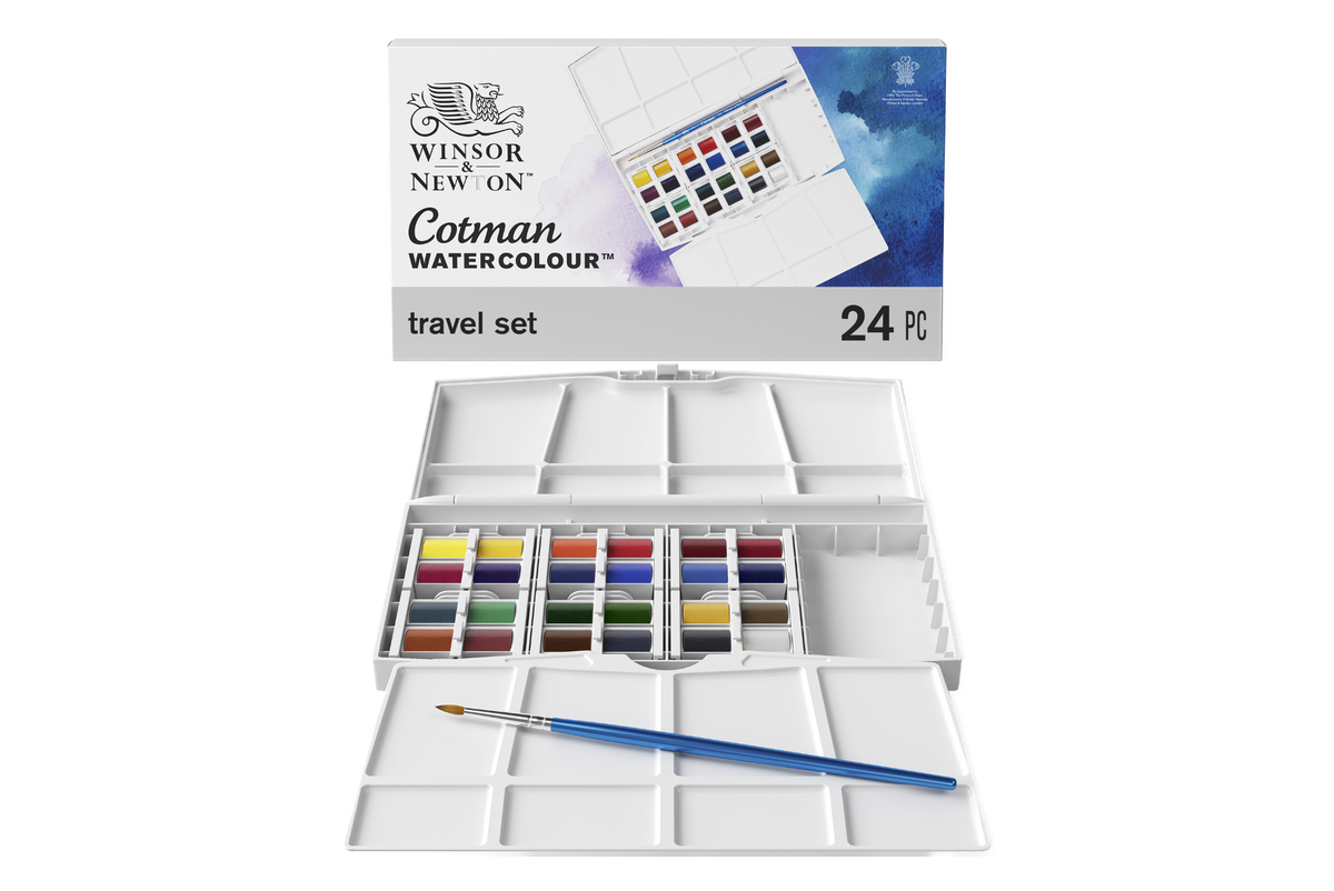 WINSOR & NEWTON™ Cotman Aquarellfarben  Set (24 1/2 Näpfchen, 25-teilig)