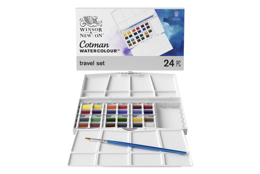 WINSOR & NEWTON™ Cotman Aquarellfarben  Set (24 1/2 Näpfchen, 25-teilig)