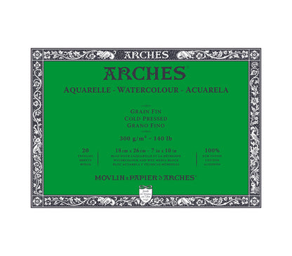 Arches® bloc de papel acuarela 20 hojas 18x26 300g blanco