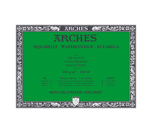 Arches® Aquarell-Büttenblock 20 Blatt 18x26 300g weiß