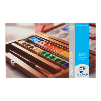 VAN GOGH Aquarell-Set Holzkasten (24 halbe Näpfchen, 3 Teile Zubehör)