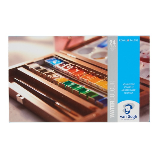 VAN GOGH Aquarell-Set Holzkasten (24 halbe Näpfchen, 3 Teile Zubehör)