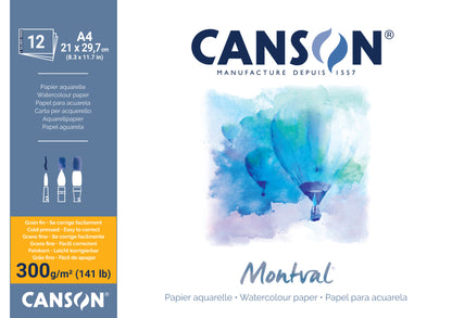 CANSON Montval bloc de papel acuarela 12 hojas 30x40 300gr blanco