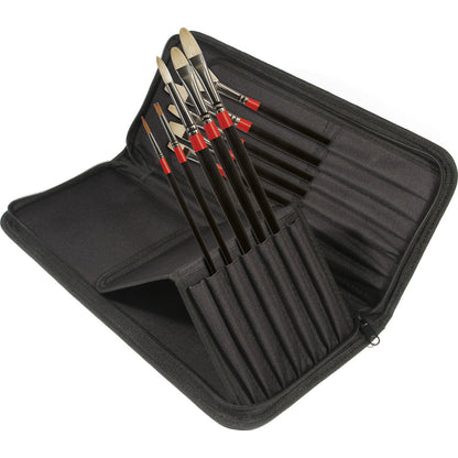 GEORGIAN Ölpinsel Zip Case (Naturborste & Marderhaar, 10 Pinsel)