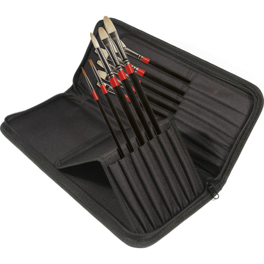 GEORGIAN Ölpinsel Zip Case (Naturborste & Marderhaar, 10 Pinsel)