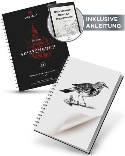 NEU: LIEBERGE Skizzenbuch A4 spiralgebunden (220g, 40 Blatt)
