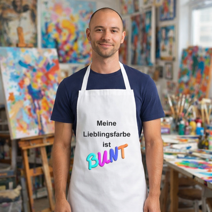 Robuste Künstlerschürze – "Meine Lieblingsfarbe ist BUNT"