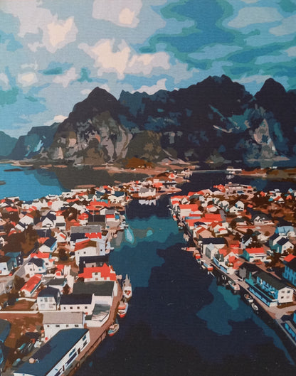 MI PRIMER CUADRO (pintura por números): "Fiordo Noruego" 40x50cm
